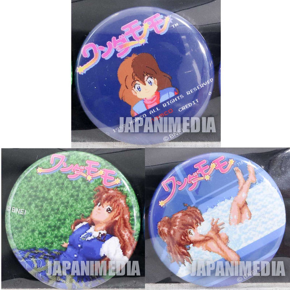 Namco Button Badge Pins 3pc Set Wonder Momo JAPAN NES JAPAN GAME PC Engine Japanimedia Store FRONT