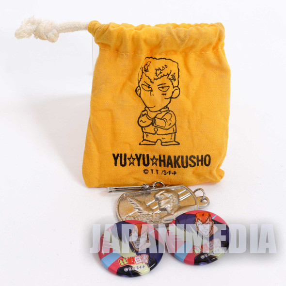 RARE Yu Yu Hakusho Kazuma Kuwabara Goods Set Badge Keychain Mini Bag Japanimedia Store FRONT