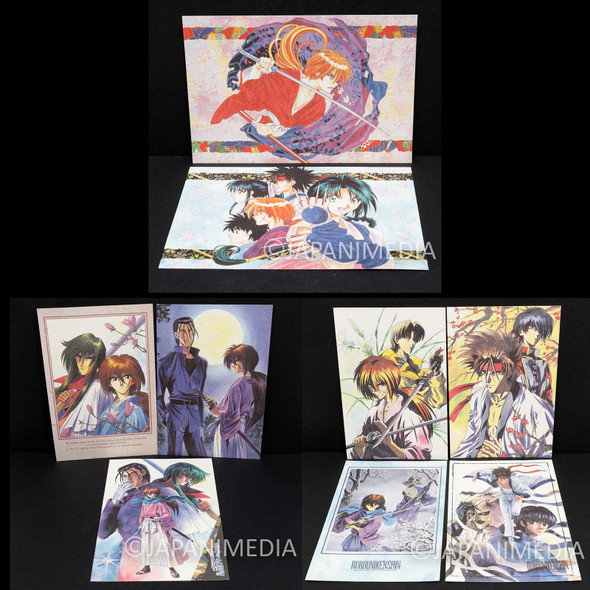 RARE! Rurouni Kenshin Post Card 9pc Set Himura Kenshin Sanosuke Sagara Yahiko Japanimedia Store FRONT