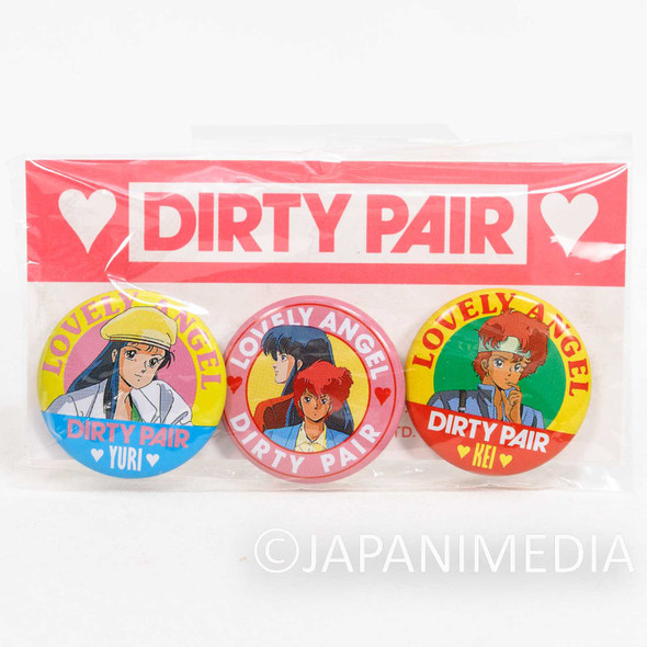 Retro Dirty Pair Kei & Yuri Button badge Pins 3pc Set JAPAN ANIME 2 Japanimedia Store FRONT