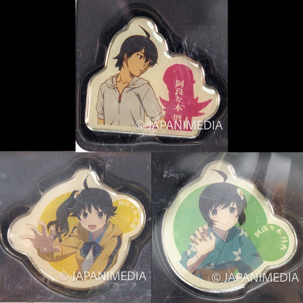 Bakemonogatari Metal Pins Araragi Siblings KOYOMI KAREN TSUKIHI Banpresto Japanimedia Store FRONT