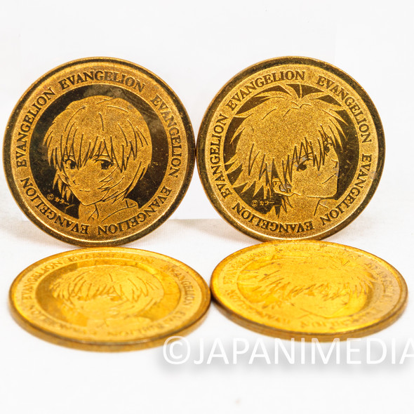Evangelion Metal Coin 4pc Set Rei & Kaworu Gold Tone Collectible | Japanimedia Store 1