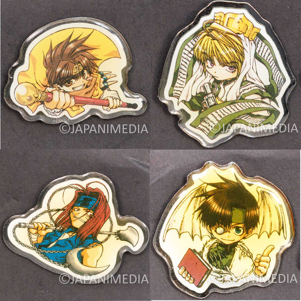 RARE! SAIYUKI Pins 4pc Set w/ Can Case [Sanzo / Goku / Gojyo / Hakkai] JAPAN Japanimedia Store FRONT
