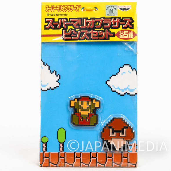 Super Mario Bros. Dot Character Pins Set Mario Ver.2 JAPAN NES FAMICOM NINTENDO Japanimedia Store FRONT