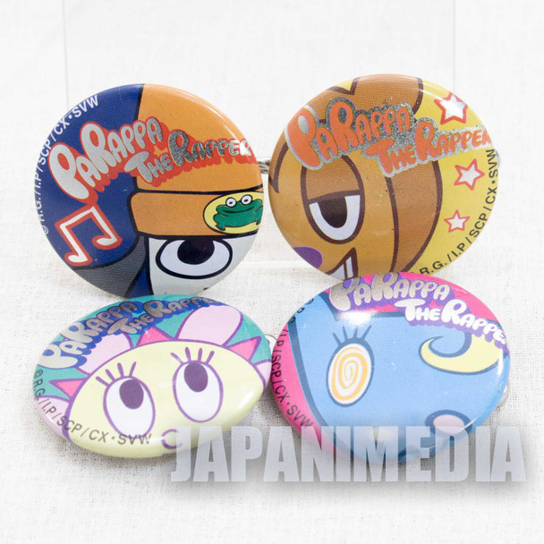 Parappa The Rapper Button badge 4pc set [Parappa / Sunny Funny / PJ Berri / Katy Kat] JAPAN GAME Japanimedia Store FRONT