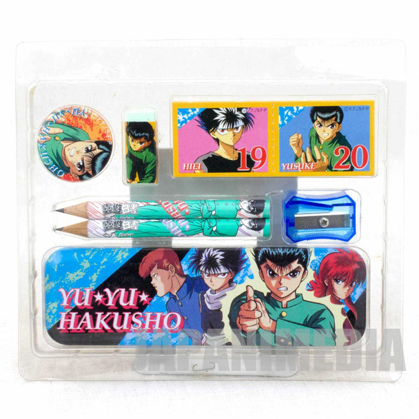 Yu Yu Hakusho Mini Stationery set [Can pen case | Pencil | Pencil sharpener | Eraser | Button Badge] JAPAN Japanimedia Store FRONT