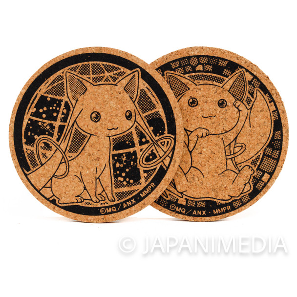 Puella Magi Madoka Magica Kyubey Cork Coaster 2pc Set Japanimedia Store FRONT