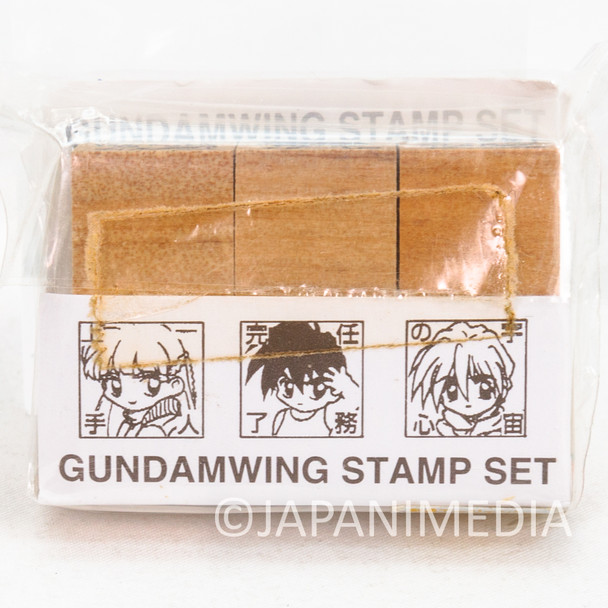 Retro RARE! Gundam W Wing Small Stamp 3pc Set / Heero Quatre Relena Japanimedia Store FRONT
