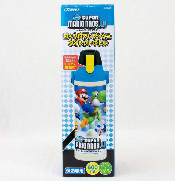 New Super Mario U One Push Open Water Bottle 600ml JAPAN NINTENDO WII Japanimedia Store FRONT