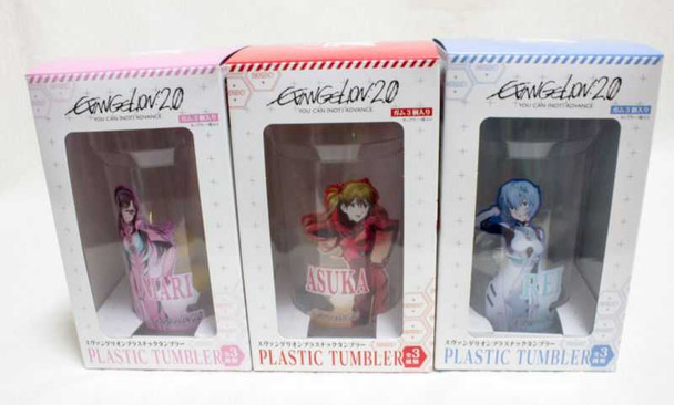 RARE! Set of 3 Evangelion 2.0 Plastic Tumbler Asuka Rei Mari JAPAN ANIME MANGA Japanimedia Store FRONT