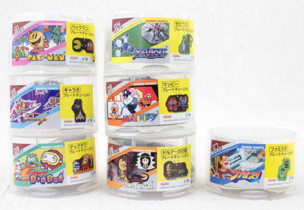 Complete Set Namco Characters Plate Ball Chain [Pac-man / Galaga / Dig Dug / Zevious / Mappy / Druaga / Famista] Famicom Japanimedia Store FRONT
