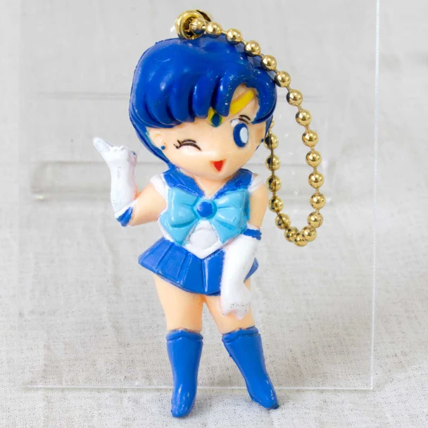 Retro RARE Sailor Moon Sailor Mercury (Ami Mizuno) Figure Ballchain JAPAN ANIME MANGA Japanimedia Store FRONT