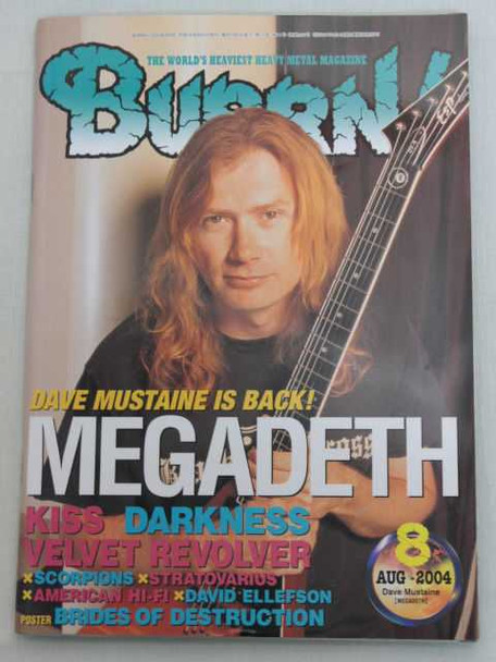 2004/08 BURRN! Japan Magazine MEGADETH/KISS/DARKNESS/SCORPIONS/VELVET REVOLVER Japanimedia Store FRONT