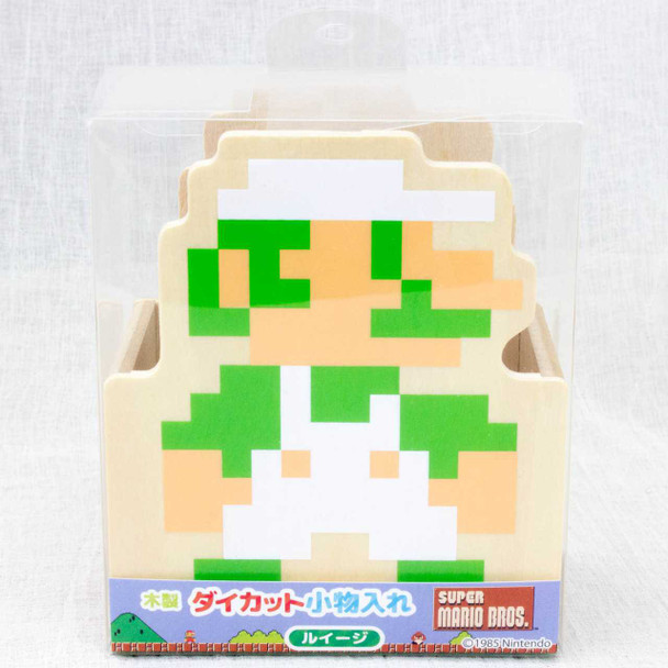 Super Mario Bros. 8bit Luigi Die cutting Wooden Accessory Case JAPAN FAMICOM Japanimedia Store FRONT