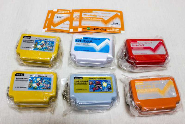 Set of 6 Famicom Mini Can Case + Dot Strap Keychain Ver.02 Epoch Mario JAPAN Japanimedia Store FRONT