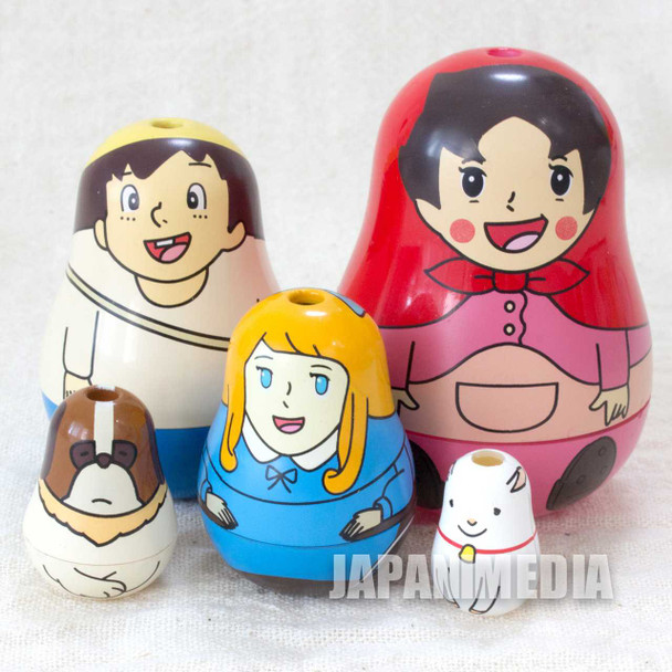 Retro RARE Heidi Girl of the Alps Heidi Matryoshka [Heidi/Peter/Clara/Josef/Yuki] JAPAN TOMY FIGURE Japanimedia Store FRONT