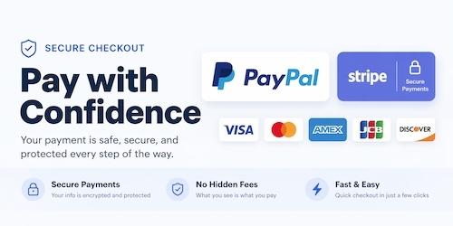 Secure checkout with PayPal and credit cards