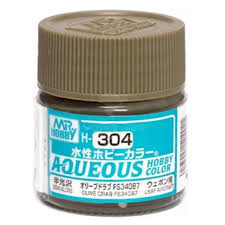 H304 Semi-Gloss Olive Drab (FS34087) Aqueous 10ml Bottle Paint 