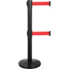 Barrière contrôle foules courroie double, Acier, 35" h, Ruban Rouge, Longueur ruban 7'
