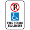 Enseigne stationnement "Permis Seulement", 18" x 12", Aluminium, Français, pictogramme