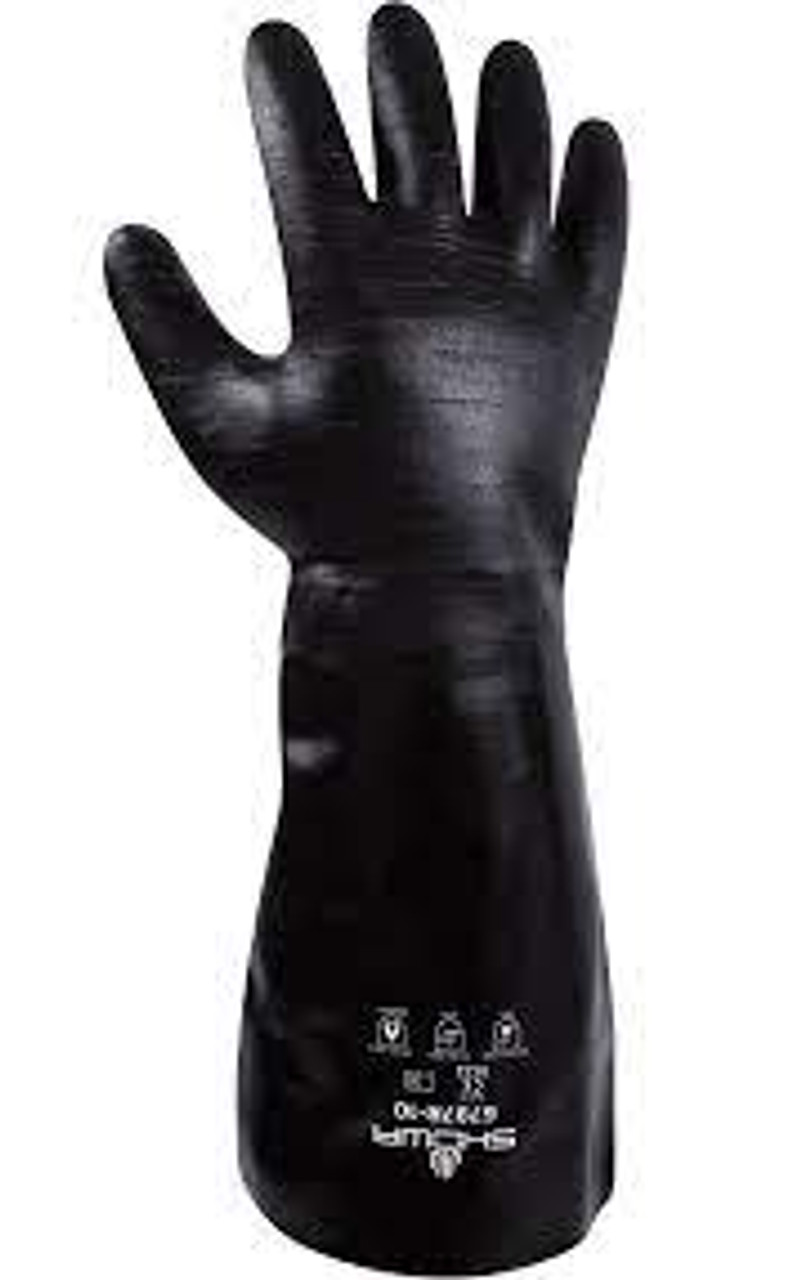 Gants chimiques résistants, Grand/10, 18" lo, Néoprène, Doublure Coton, 84-mil