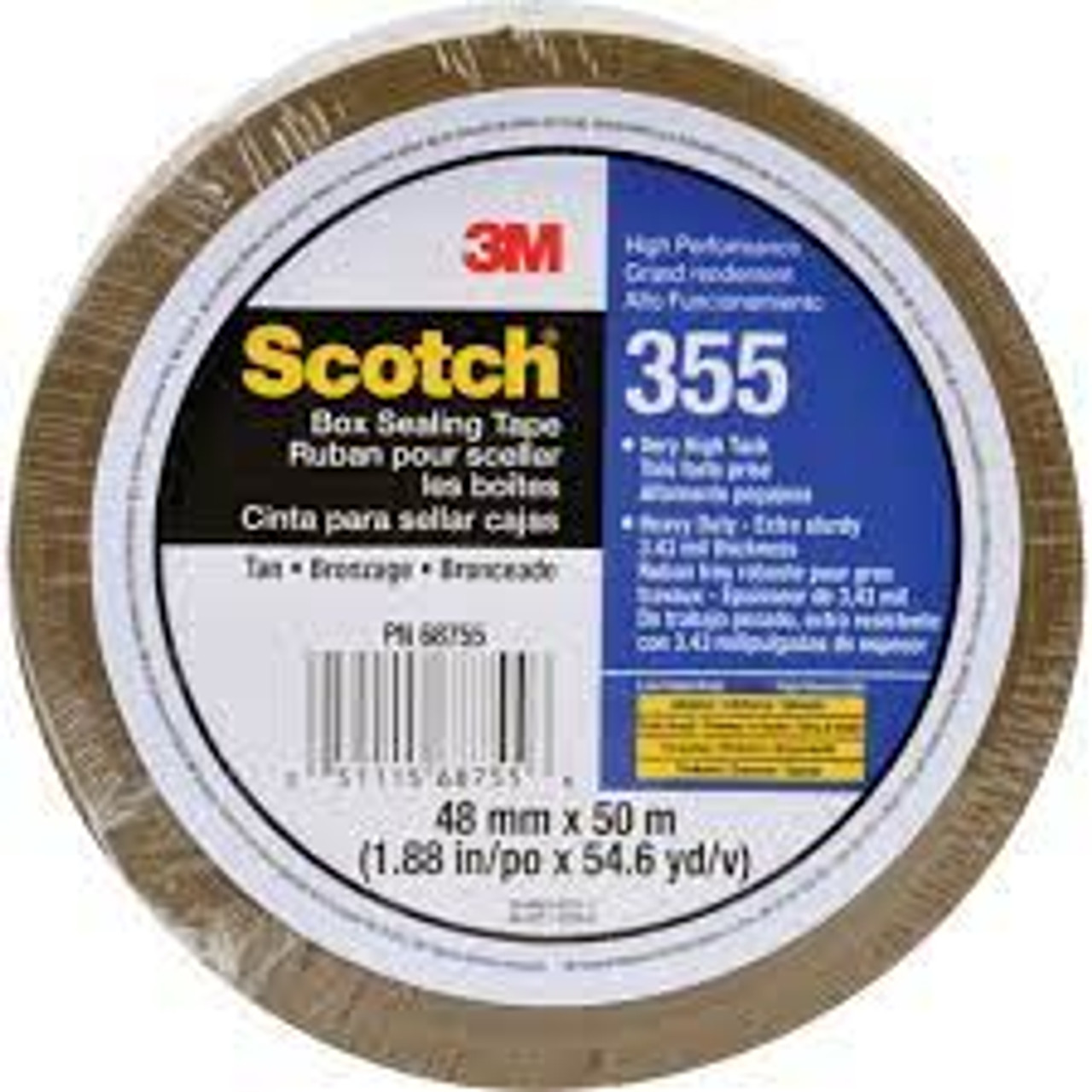 Ruban d'emballage 355 ScotchMD, Thermofusible, 3,4 mils, 48 mm x 50 m