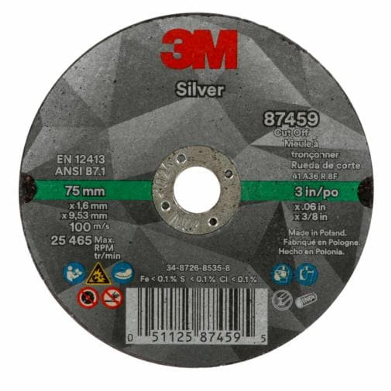 Meule tronçonneuse Silver 3x0,06 Arbre 3/8"-24 Type 1 Céramique 25645 Tr/min