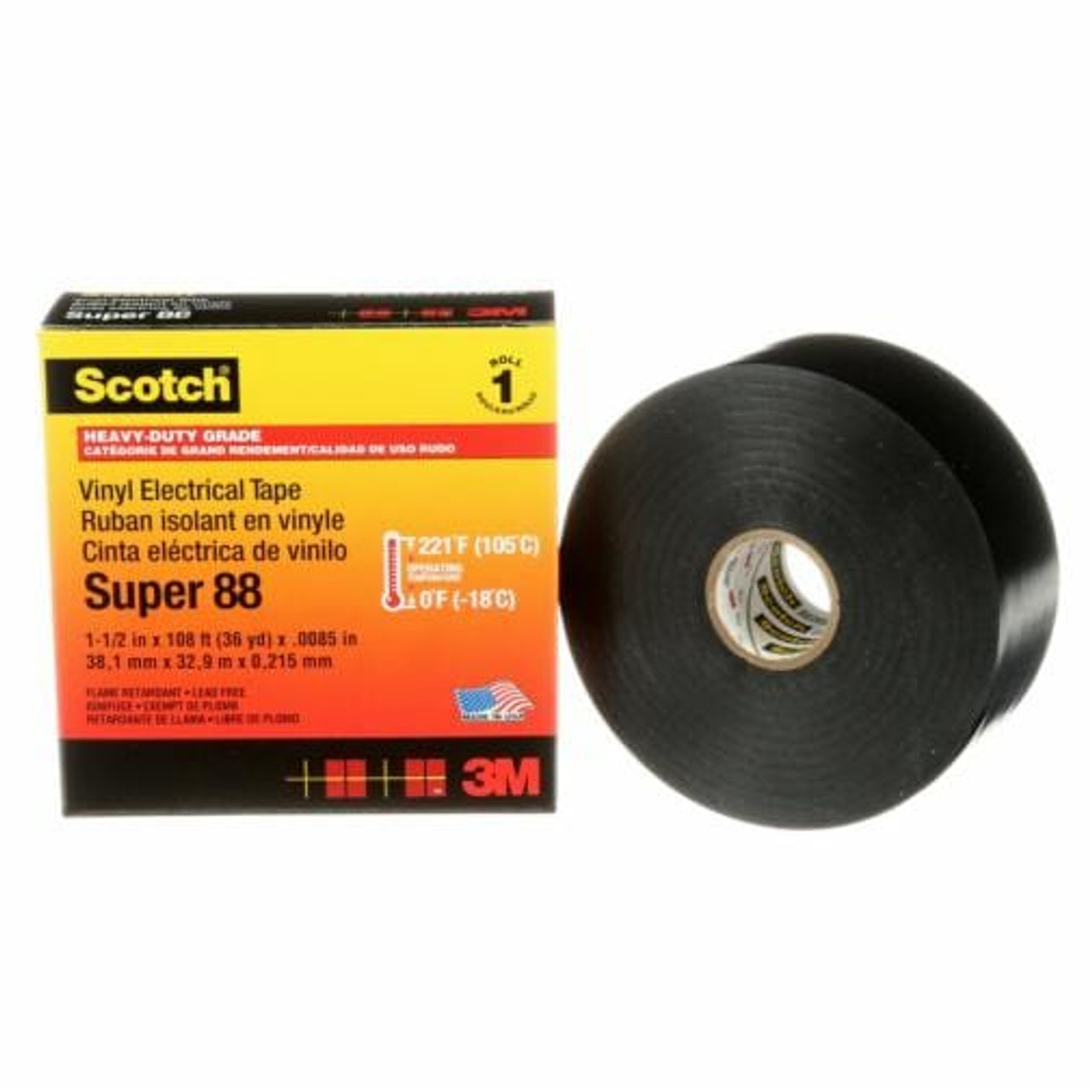 Ruban isolant vinyle Super 88 ScotchMD 38mm x 33m Noir 8,5 mils