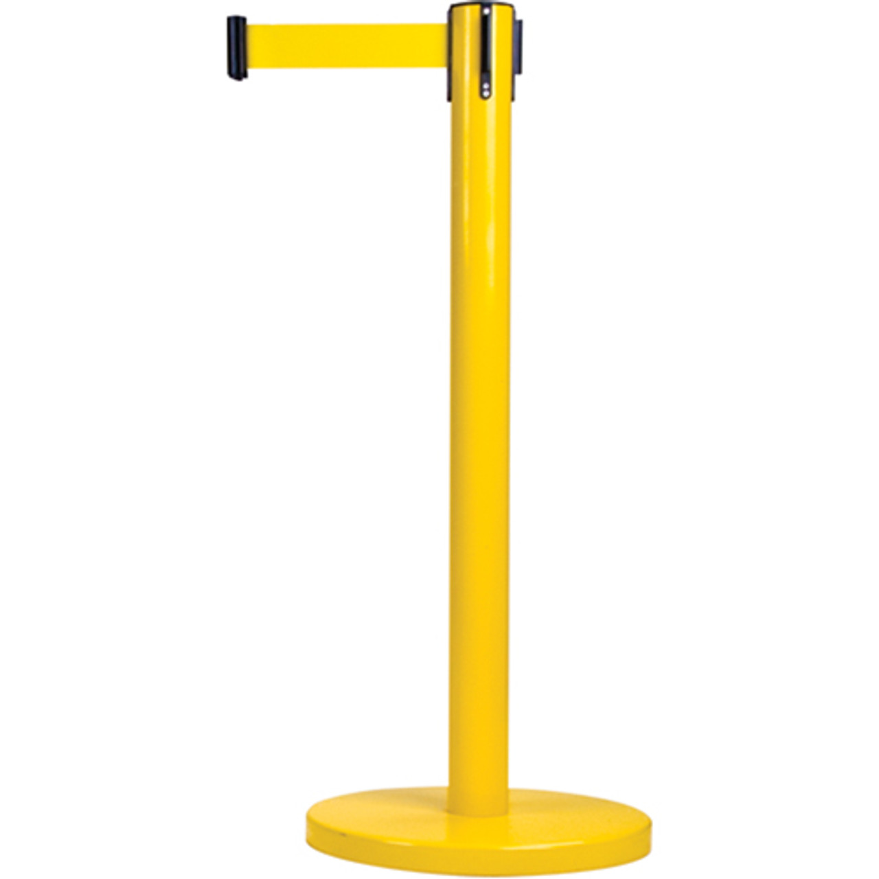 Barrières contrôle foules, Acier, 35" h, Ruban Jaune, Longueur ruban 7'