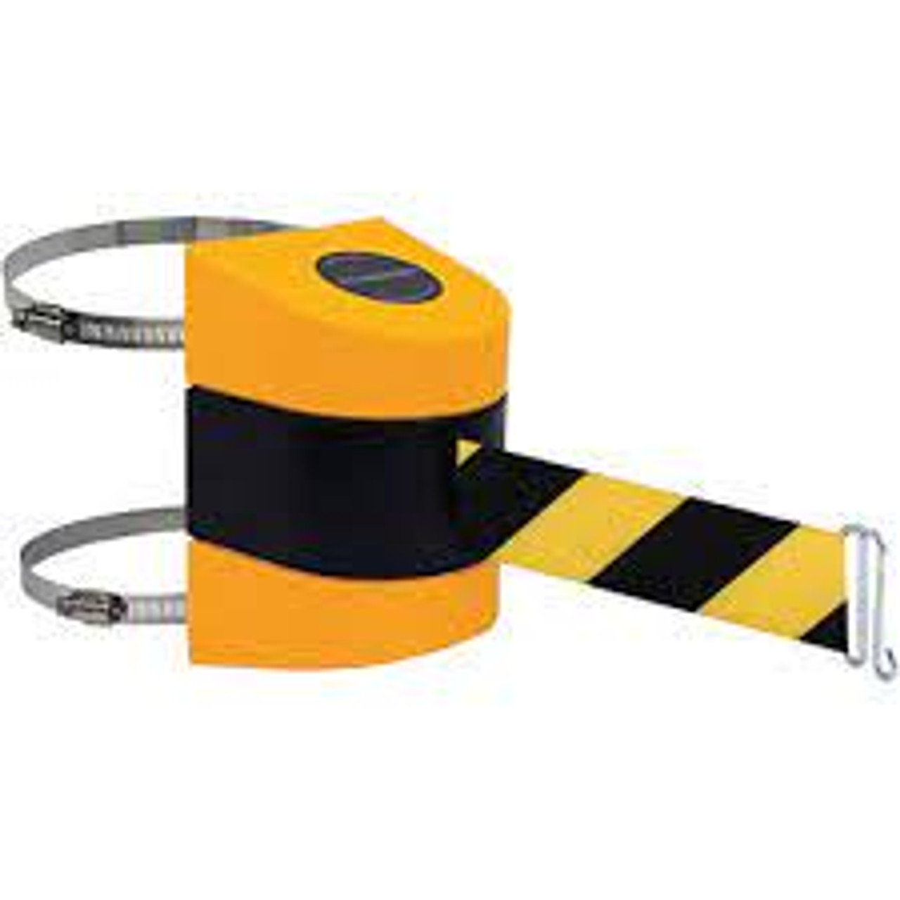 Support poteau barrière TensabarrierMD courroie plastique fixation pince 24' ruban noir jaune