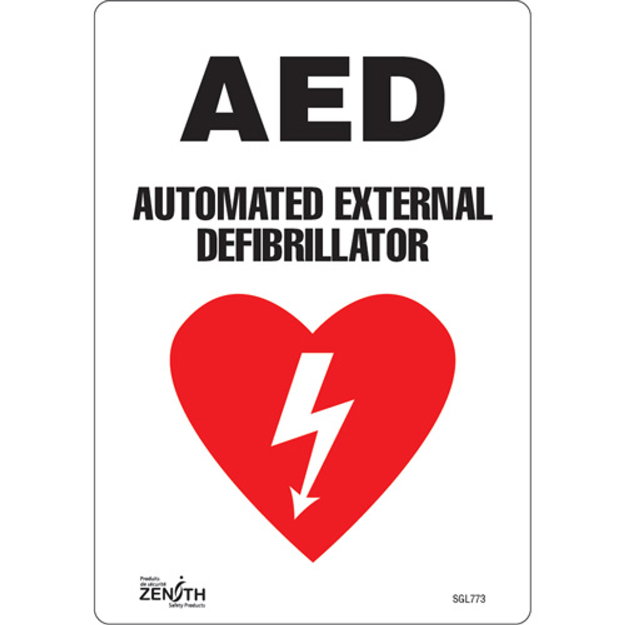 AED Automatique Externe Défibrillateur, 10" x 7", Vinyle, Anglais avec pictogramme
