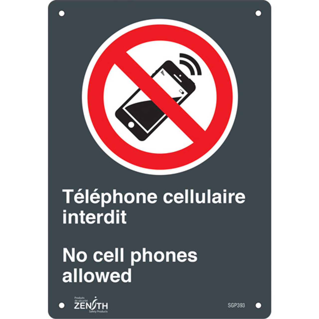 Téléphone Cellulaire Interdit - 10" x 7" - Plastique - Bilingue avec Pictogramme