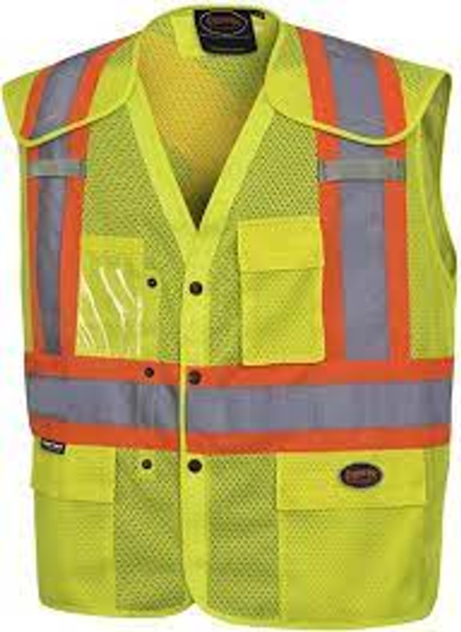 Veste sécurité épaulettes boutons-pression Jaune lime visibilité Moyen/Petit Polyester CSA Z96 classe 2 niveau 2