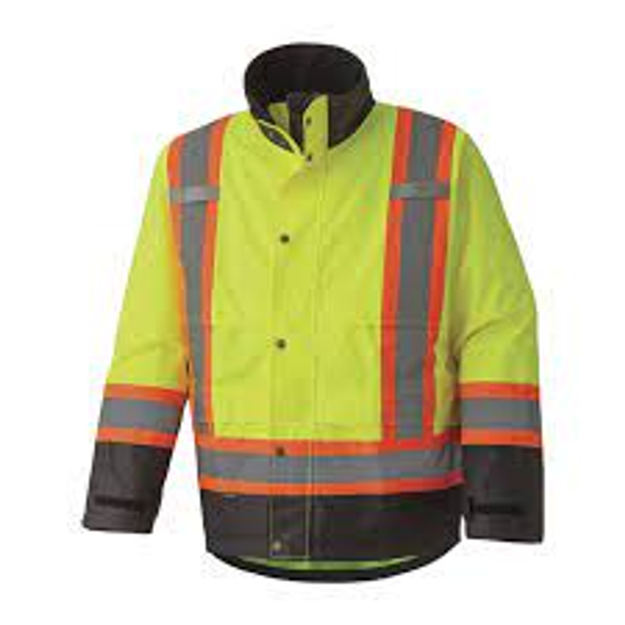 Veste sécurité imperméable 300D Trilobal antidéchirure Noir/Jaune lime haute visibilité 2T-Grand
