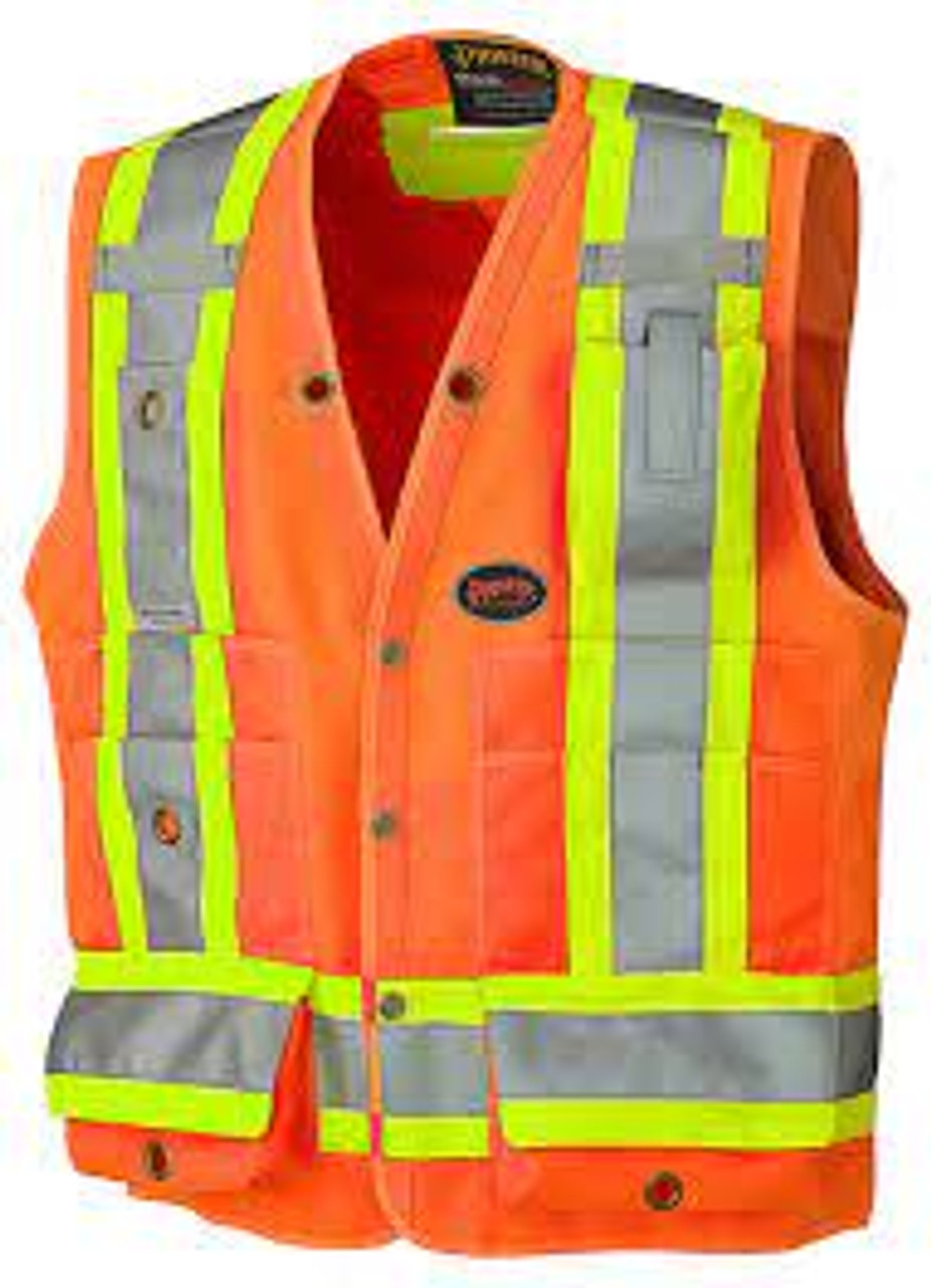 Veste sécurité arpenteur Orange visibilité Grand Polyester CSA Z96 classe 2 niveau 2 V1010150-L