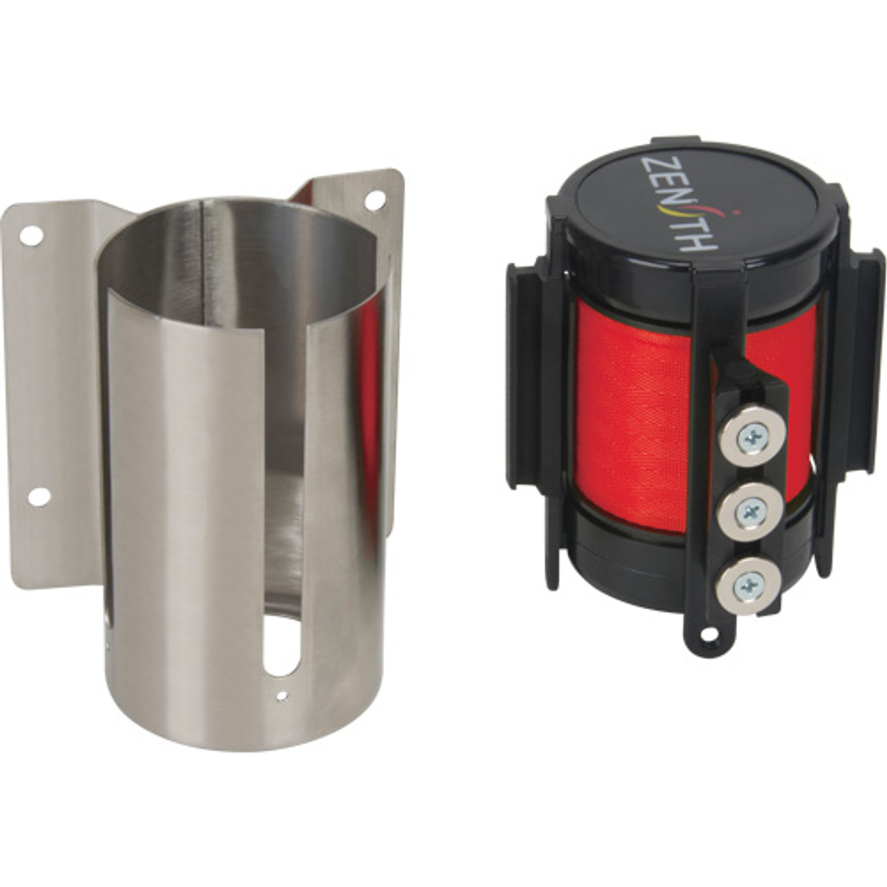 Barrière fixation murale ruban magnétique, Acier, Fixation vis, 12 pieds, Ruban Rouge SGR016