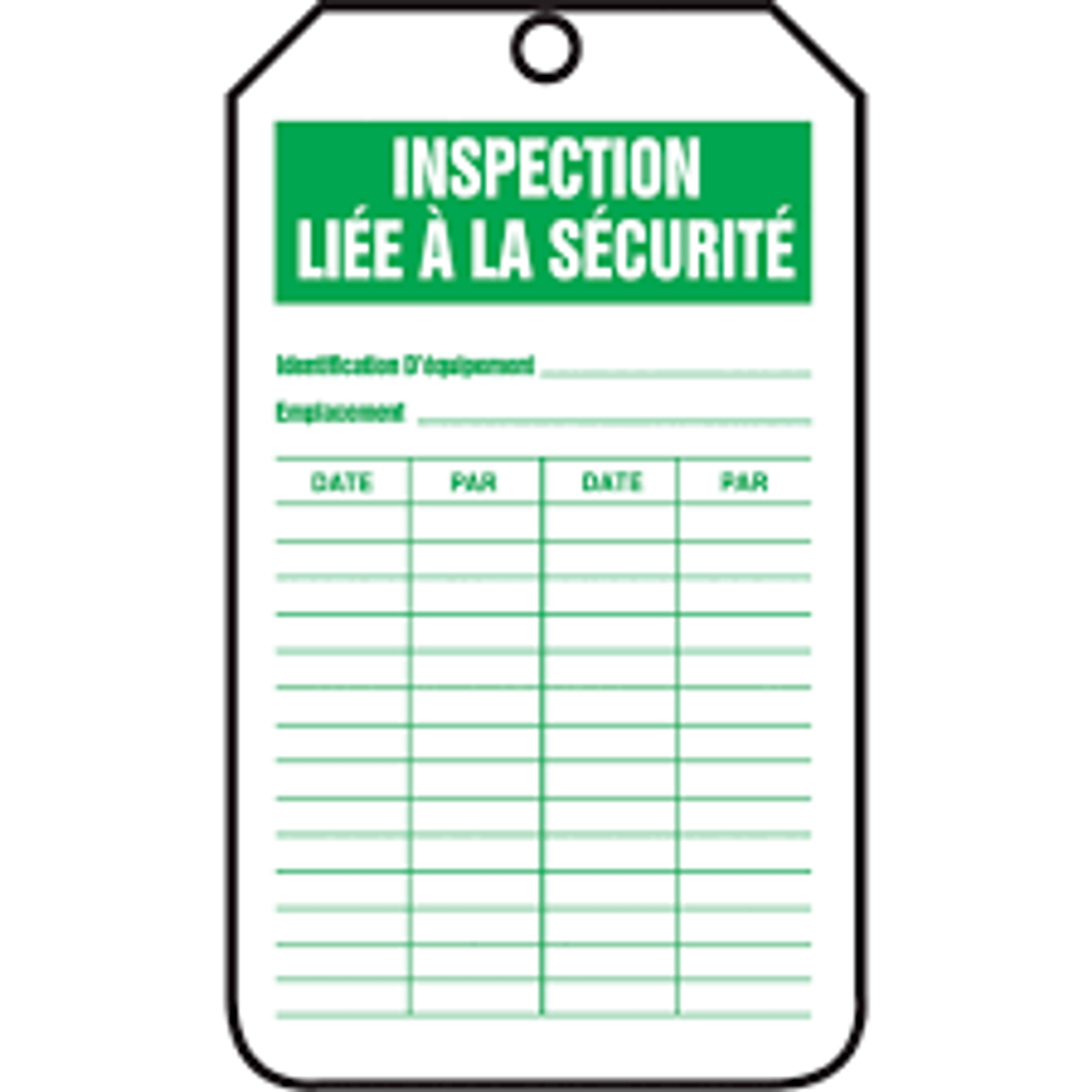 Étiquettes sécurité inspection contrôle équipement, Plastique, 3-1/8" x 5-7/8" h, Français FRTRS315PTP