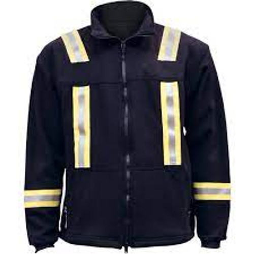 Veste rayée en molleton à fermeture à glissière complète, taille Grand, couleur Bleu marine Veste rayée en molleton à fermeture à glissière complète, taille Grand, couleur Bleu marine