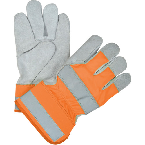 Gants ajusteur haute visibilité première qualité, Grand, Paume Cuir vache refendu, Doublure ThinsulateMC Gants ajusteur haute visibilité première qualité, Grand, Paume Cuir vache refendu, Doublure ThinsulateMC