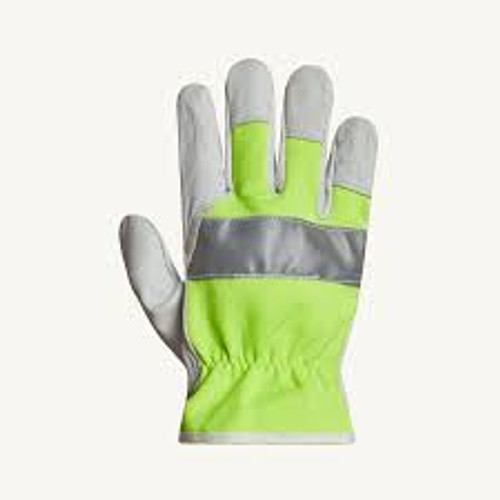 Gants conducteur haute visibilité bandes réfléchissantes EnduraMD, Taille Petit, Paume Cuir fleur chèvre