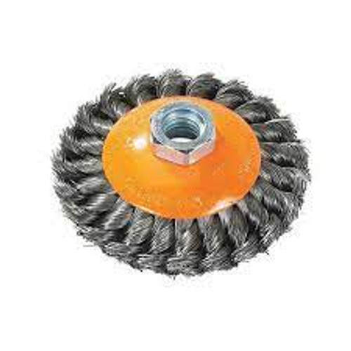 Brosse soucoupe fils torsadés, 4 pouces, 5/8"-11, Acier