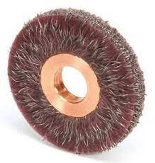 Brosses rotatives fils crêpés - Face étroite 6" dia Fils 0,014" Arbre 1-1/4" Brosses rotatives fils crêpés - Face étroite 6" dia Fils 0,014" Arbre 1-1/4"
