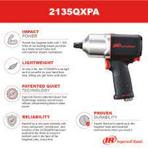 Clé chocs 2135QXPA, Prise 1/2", Entrée air 1/4" NPT, Tr/min vide 11000 Clé chocs 2135QXPA, Prise 1/2", Entrée air 1/4" NPT, Tr/min vide 11000