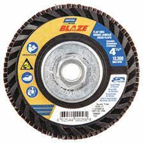 Disques lamelles Quick Trim SG Blaze R980P 4-1/2" x 5/8"-11 Type 27 Grain 60 Céramique Disques lamelles Quick Trim SG Blaze R980P 4-1/2" x 5/8"-11 Type 27 Grain 60 Céramique