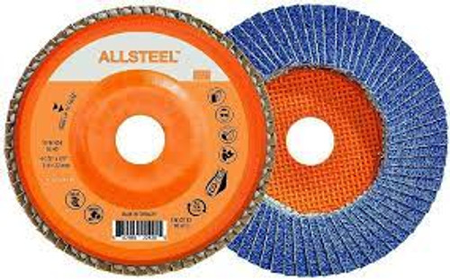 Disque lamelles AllSteelMC 4-1/2" x 7/8" Type 27 Grain 40 Alumine zirconium Disque lamelles AllSteelMC 4-1/2" x 7/8" Type 27 Grain 40 Alumine zirconium