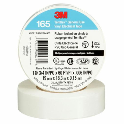 Ruban isolant vinyle usage général TemflexMC 165 19 mm 18 m Blanc 6 mils Ruban isolant vinyle usage général TemflexMC 165 19 mm 18 m Blanc 6 mils