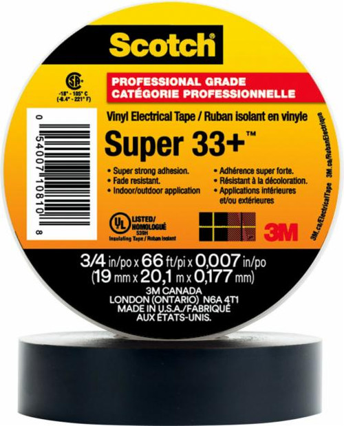 Ruban Super 33+ ScotchMD 19 mm x 20,1 m Noir 7 mils Ruban Super 33+ ScotchMD 19 mm x 20,1 m Noir 7 mils