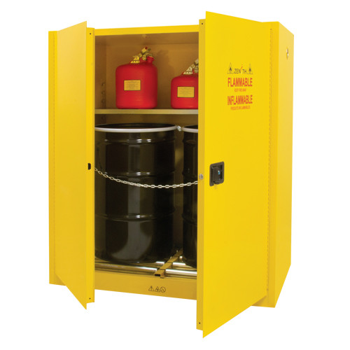 Armoire de stockage vertical pour barils, Capacité 110 gal. US, 2 barils, Jaune Armoire de stockage vertical pour barils, Capacité 110 gal. US, 2 barils, Jaune