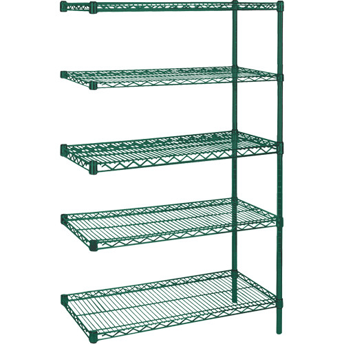 Étagères treillis métallique robustes fini époxy vert, Ensemble Ajout, 5 Tablettes, 48" x 74" x 24" Étagères treillis métallique robustes fini époxy vert, Ensemble Ajout, 5 Tablettes, 48" x 74" x 24"