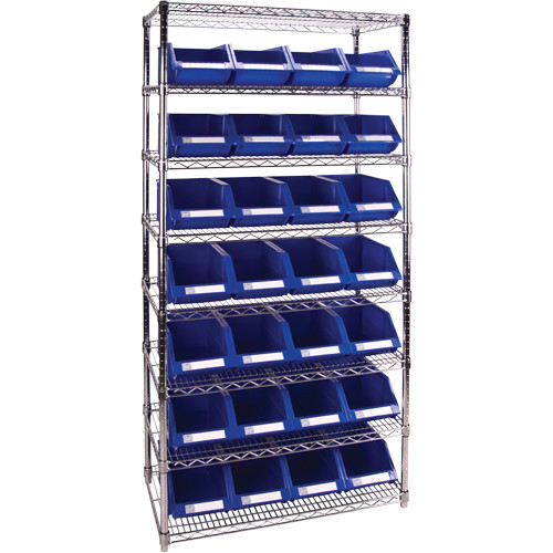 Étagères treillis métallique avec bacs rangement, 8 Tiers, 36" x 74" x 14"